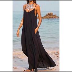 You Will Feel Cool, Comfy And Casually Chic In This Loose Fitting Maxi Dress With Pockets. Pair With A Simple Sandal And Denim Jacket Poly/Rayon/Spandex Blend Approx Length 50" S=4 M=6 L=8/10 Price Firm Ice Blue Wedding Dress, Maxi Dress Collection, Blue Wedding Dresses, Lace Dress With Sleeves, Black Maxi, Plus Size Maxi Dresses, Sleeveless Maxi Dress, Beautiful Gowns, Buy Dress