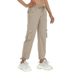 Material: 51% Nylon, 45% Rayon, 4% Spandex Material characteristics： Fabric is lightweight, quick dry, slightly elastic, breathable and comfortable, keeping you cool and fresh throughout the summer. Features: Women cargo pants features an adjustable rope lock around the cuff to keep out bugs during outdoor hiking. Design: Multiple function pockets, 2 side pockets to hold your 5.5¡± phones, wallet and keys, and 4 button pockets to stow your on-the-go essentials.Well-designed elastic waistband wit Hiking Design, Women Cargo Pants, Navy And Khaki, Hiking Women, Women Cargos, Grey Khakis, Outdoor Hiking, Skin So Soft, Cargo Pants