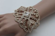 Women Gold Metal Chains Bracelet Silver Rhinestones Beads Bridal Wedding Jewelry