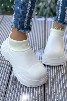 OrcaJump - Premium White Waterproof Ribbed Ankle Shoes with Thick Sole High-top Sneakers With White Rubber Sole And Round Toe, Casual Non-slip Ankle-high Boots, Casual Non-slip Synthetic Boots, Casual Ankle-high Non-slip Boots, Comfortable White Round Toe Boots, White Non-slip Casual Boots, White High-top Slip-on Sneakers With Rubber Sole, Casual Ankle-high Platform Sneakers With Rubber Sole, White Non-slip Closed Toe Boots