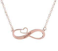 Personalized accessories make thoughtful gifts. Go ahead and pick up this polished infinity heart necklace for your loved one or treat yourself to this chic customized piece -- you deserve it! From Veronese Collection® Jewelry. Customized Infinity Jewelry For Valentine's Day, Personalized Infinity Rose Gold Jewelry, Personalized Rose Gold Infinity Jewelry, Personalized Infinity Jewelry Gift For Her, Personalized Infinity Jewelry For Her, Infinity Necklace For Valentine's Day Personalized Gift, Customized Elegant Heart Necklace For Valentine's Day, Customized Rose Gold Necklace For Valentine's Day, Elegant Customized Heart Necklace For Wedding