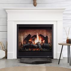 a fireplace with a fire burning in it