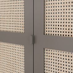 a close up view of a metal door with perfored panels on it's sides