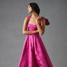 Rent Square-Neck Jacquard Dress from Nuuly Rent. Pick 6 for $98/month. Free shipping + returns. Few Moda Dress, Spring Gowns For Wedding Guest, Fun Pink Bridesmaid Dresses, Evening Garden Party Outfit, Unique Maid Of Honor Dress, Magenta Maxi Dress, Hot Pink Floral Dress, Flattering Wedding Guest Dress, Different Barbie Outfits