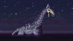 a pixel art image of a giraffe in the night