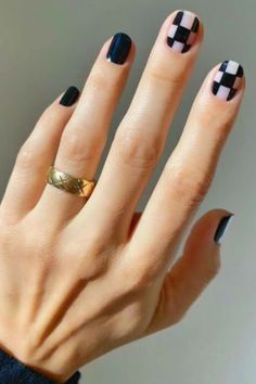 Checkered Nails DIY Are Now Trending On Pinterest Black And White Nail, Nails Polish, Unique Nails, Cute Nail Designs