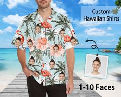 All Over Print Hawaiian Shirt, Personalized Photos Print Shirt, Beach Party Matching Shirt, Hawaii Party Bachelor Party Vacation Shirt, Funny Gift for Him Husband Boyfriend Father Grandfather. 🎁Customize Hawaiian shirts Add 1-15 different pictures to the All Over Print Hawaiian Face Shirt. It's a awesome and funny gift for your lover, family and friends, and for various holidays, birthday, anniversary, Hawaii Party and Bachelor Party. You just send us your photos through Etsy Message or email p Bachelor Party Shirts, Hawaii Party, Birthday Vacation, Flamingo Shirt, Summer Graphic Tee, Mens Long Sleeve Tee, Hawaiian Shirts, Bachelor Party, Party Shirts