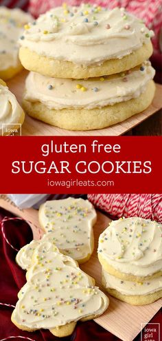 gluten free sugar cookies with white frosting and sprinkles on top