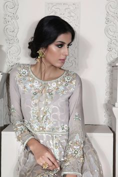 Cybele | Pakistani Designer Outfit | Sarosh Salman Silk Thread Embroidery, Colored Pearls, Border Lace, Designer Outfit, Embroidery Shirt, Chiffon Wrap, Pure Chiffon, Indian Couture, Pakistani Designers