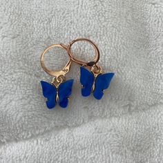 Blue Butterfly Earrings Brand New Never Worn Hypoallergenic Blue Earrings For Summer, Nickel Free Blue Earrings, Blue Nickel-free Earrings, Summer Blue Hypoallergenic Jewelry, Blue Dangle Hoop Earrings Hypoallergenic, Nickel Free Blue Earrings For Summer, Blue Nickel-free Hoop Earrings For Party, Nickel-free Blue Earrings For Summer, Summer Blue Nickel-free Earrings