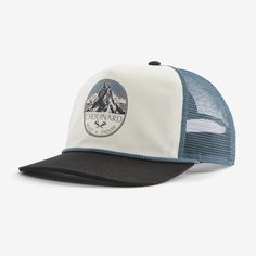 Featuring a brim built with Bureo’s fully traceable NetPlus® 100% recycled fishing nets, this five-panel, organic cotton hat has an adjustable snap closure and is ready for anything. Made in a Fair Trade Certified™ factory. - Chouinard Crest: Birch White Patagonia Adjustable Snapback Hat, Outdoor Cotton 5-panel Baseball Cap, Outdoor Trucker Baseball Cap 5-panel, Adjustable 5-panel Trucker Hat For Adventure, Outdoor Nylon 5-panel Baseball Cap, 50% Logo, Cotton Hat, Fair Trade, Patagonia