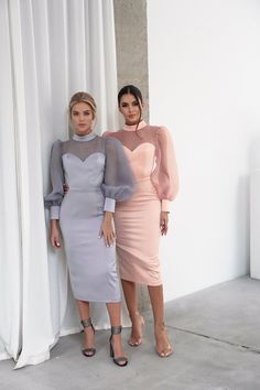 Dress With Organza Sleeves, Bodycon Dress Outfit Ideas, Classy Bodycon Dress, Bodycon Dress Outfit, Dress With Organza, Simple Party Dress, Satin Bodycon Dress, Organza Sleeves, Stylish Party Dresses