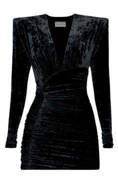 Precise tailoring and eye-catching fabrications are trademarks of Alexandre Vauthier's eponymous label. Rendered in tactile velvet, this long-sleeved minidress has a v-neck fit that's detailed with an all-over gathered effect and bold shoulders. 90% polyester 10% elastane Color: black ALEXANDRE VAUTHIER SIZE CHART:34= XS36= S38= M40= L PLEASE NOTE ALL SALE ITEMS ARE FINAL SALE Black Velvet Shirt Dress, Black Velour Dress, Black Velvet Shirt, Velvet Shirt Dress, Edgy Glam, Velour Dress, Velvet Mini Dress, Alexandre Vauthier, Mini Dress Black