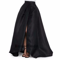 Floor Length Maxi Skirt, Taffeta Skirt, Ball Skirt, Satin Noir, Ankle Length Skirt, Rock Outfit, Pleated Long Skirt, Pleated Maxi Skirt, Split Skirt