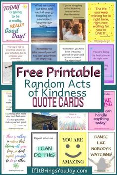 the free printable random acts of kindness quote cards