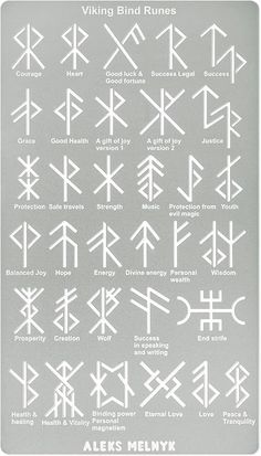 the viking symbols and their meanings are shown in white on a gray background with black lettering