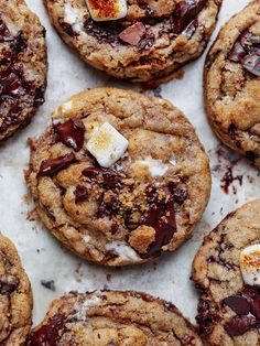 chocolate chip cookies with marshmallows on top