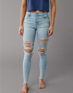 AE Next Level High-Waisted Ripped Jegging Cute Simple Outfits, Ripped Jeans, Simple Outfits, Jeggings, Next Level, Women's Jeans, American Eagle Outfitters, American Eagle, Women Jeans