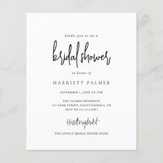 an elegant bridal shower is shown with the wording in black on white paper