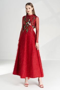 Lena A-line Flower Applique Silk Ankle Length Dress | MEAN BLVD Elegant Evening Gown With Floral Applique, Elegant Floral Applique Dresses For Banquets, Luxury Floral Embroidery Dress For Gala, Formal Floral Applique Maxi Dress, Formal Floor-length Dress With Floral Applique, Formal Maxi Dress With Floral Applique, Floor-length Floral Applique Evening Dress, Evening Maxi Dress With Floral Applique, Elegant Embroidered Floral Dress For Evening