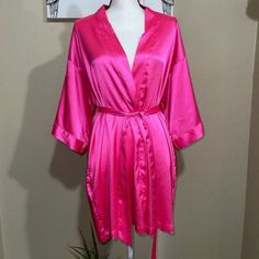 Brand New Fitted Robe For Home, Wedding Night Robe, Victoria's Secret Wedding Night Sleepwear, Victoria's Secret Satin Sleepwear For Loungewear, Fitted Satin Sleepwear By Victoria's Secret, Pink Fitted Robe For Wedding Night, Silk Robe Victorias Secret, Pink Summer Night Robe, Victoria's Secret Fitted Satin Sleepwear