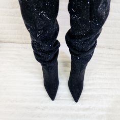 Radiant Black, Rhinestone High Heels, Boots Knee, Go Up, Black Rhinestone, High Heels Stilettos, New Shoes, Knee High Boots, High Boots