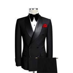 Package Includes: 1 x Jacket - 1 x Pant

Experience the pinnacle of refined fashion with our black double-breasted tuxedo, crafted to enhance your presence and exude confidence. Shop now!

 	Fabric: 140s
 	Lining Fabric: Silk
 	Pattern: Solid
 	Buttons: Black Fabric
 	Construction: Half Canvas
 	Seasonality: All Season
 	Jacket: Shawl Lapel, 2 Flap Pockets, Double Breasted Closure
 	Trouser: Flat front, side seam slant pockets, 2 Back Pockets, Zip Closure Double Breasted Tuxedo, Refined Fashion, Black Tie Affair, Tuxedo Suit, Black Tie, Lining Fabric, Black Fabric, Wedding Suits, Fashion Advice