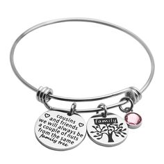 PRICES MAY VARY. ❤️The bracelet is made from high-quality stainless steel polished on all sides. Stainless steel won't tarnish or rust! ❤️This bangle is expandable - meaning it will expand to fit over your wrist and then snap back to its original size. Bangle Diameter: 62 mm. ❤️Cousin Quotes keepsake bracelet--①Cousins By Blood Sisters By Heart Friends By Choice; ②Cousins and Friends We Will Always Be a Couple of Nuts from the Same Family Tree; ③Side By Side of Miles Apart We Are Sousins Connect Customizable Silver Charm Bracelet, Metal Name Bracelet For Mother's Day And Friendship, Silver Stainless Steel Friendship Jewelry, Hypoallergenic Charm Bracelet For Birthday, Personalized Meaningful Bracelet For Birthday, Personalized Meaningful Bracelets For Birthday, Personalized Adjustable Metal Name Bracelet, Engraved Adjustable Jewelry For Birthday Gift, Personalized Metal Bracelets As Gifts