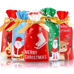 five bags with christmas designs on them