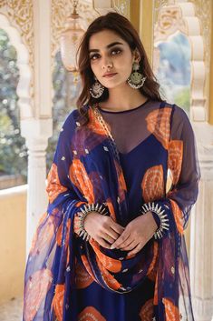 Palazzo Suits in USA| Blue-Orange Georgette Bandhej Print Kurt Palazzo Set Bandhej Print, Cotton Palazzo Pants, Kurta Palazzo Set, Mehendi Outfits, Georgette Dupatta, A Line Kurta, Palazzo Set, Indian Wedding Wear, Salwar Kameez Designs