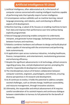 10 Lines on Artificial Intelligence in English | More samples are on the blog for students to get different 10 lines writing idea. Click on the link & explore. Student Survival Kits, Editorial Writing, Essay Writing Examples, Writing Examples, English Listening, Learn Another Language, Calligraphy Cards, Human Language, Paragraph Writing