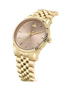 Vivienne westwood seymour ladies quartz watch with pink dial & gold stainless steel bracelet vivienne westwood seymour Vivienne Westwood Watch, Xoxo Jewelry, Jewelry Closet, Pandora Bracelet Designs, Pink Watch, Luxe Jewelry, Casual Jewelry, Jewelry Accessories Ideas, Girly Accessories