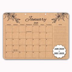 a calendar with the date on it and a sticker that says january in black ink