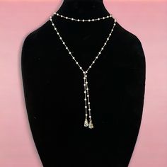 Nwt. Delicate Gold Tone Chain With Stationed White Frosted Faceted Glass Beads. Gray And Black Speckled Triangular Ends. White Pearl Necklace With Adjustable Chain For Party, Delicate Round Bead Necklaces For Parties, Delicate Round Bead Necklace For Parties, Elegant White Crystal Necklace With Pearl Chain, Elegant Adjustable Beaded Necklaces, Elegant Adjustable Beaded Necklace, Elegant Adjustable Pearl Necklace With Faceted Beads, Elegant Adjustable Faceted Pearl Necklace, Pearl Beaded Rhinestone Necklace Gift