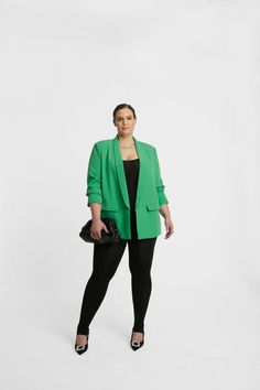 Women's classic oversize blazer Black Cynthia Vincent BAACAL Fall Formal Open Front Blazer, Open Front Fall Blazer For Work, Open Front Blazer For Workwear In Fall, Formal Open Front Blazer For Fall, Oversize Blazer, Brunch Fashion, Boyfriend Blazer, Open Front Blazer, Green Spring