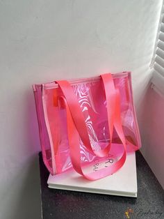 BirdinBag - Neon-Pink Shoulder Tote Bag with Clear Contrast Binding - A Funky Fashion Statement Pink Large Capacity Rectangular Shoulder Bag, Pink Handheld Satchel For School, Pink Pouch Shoulder Bag For School, Pink Square Satchel For School, Trendy Pink Shoulder Bag, Pink Rectangular Bag With Removable Pouch, Large Capacity Pink Tote Shoulder Bag, Pink Shoulder Bag With Removable Pouch As Gift, Pink Shoulder Bag With Large Capacity For Everyday Use