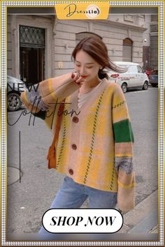 Autumn Winter Contrast Knitted Cardigan Women Thickened Loose Korean Color Matching Sweater Coat Streetwear Women's Clothing Top Fall V-neck Patchwork Outerwear, Fall Patchwork V-neck Sweater, Winter Long Sleeve Patchwork Cardigan, Winter Patchwork Long Sleeve Cardigan, Oversized Patchwork Cardigan For Winter, Casual Patchwork Cardigan For Fall, Winter Plaid V-neck Cardigan, Winter Beige Patchwork Cardigan, Beige Patchwork Cardigan For Winter