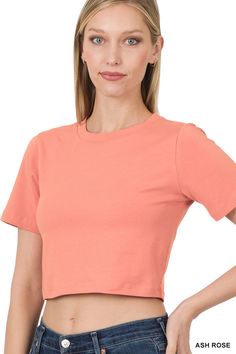 Crafted from soft and breathable cotton, this cropped top in ASH ROSE is perfect for any casual outfit. Its short sleeves and round neck provide comfort and style, while the cropped length adds a trendy touch. Stay cool and stylish in this must-have piece. COTTON SHORT SLEEVE ROUND NECK CROPPED TOP TOTAL BODY LENGTH: 16.5", BUST: 32" approx.- MEASURED FROM SMALL COLOR MAY VARY SLIGHTLY DUE TO MONITOR RESOLUTION ** MATERIALS- 95% Cotton 5% Spandex Solid High-stretch Crop Top With Short Sleeves, Stretch Cotton Cropped T-shirt For Everyday, Stretch Crop Top T-shirt In Solid Color, Solid Ribbed Stretch Cropped T-shirt, Fitted Pink Cotton Cropped T-shirt, Starting An Online Boutique, Round Neck Crop Top, Cotton Shorts, Plus Size Tops