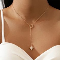 Brand New #N203 Elegant Star Lariat Necklace Gift, Elegant Star-shaped Lariat Necklace Gift, Star-shaped Lariat Necklace With Adjustable Chain As Gift, Elegant Star-shaped Lariat Necklace, Lariat Necklace With Star Charm For Gift, Gift Lariat Necklace With Star Charm, Delicate Wedding Jewelry, Eight Pointed Star, Anthropologie Necklace