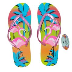 Women's Flamingo Flip Flops - Pink Thong And Green Sole #Nwt #Sandal #Sandals #Pink Pink Synthetic Flip Flops For Pool, Summer Pink Flip Flops For Pool, Pink Summer Flip Flops For Pool, Summer Style Pink Flip Flops For Pool, Casual Pink Flip Flops For Pool, Fun Synthetic Flip Flops For Vacation, Pink Casual Sandals For Pool, Summer Pink Pool Sandals, Pink Cushioned Flip Flops For The Beach