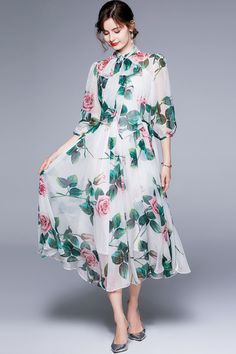 Runway Fashion Boho Chiffon Dress Bow-Neck, Lantern Sleeve, Floral Print Holiday, Cocktail, Party Women's Dress SIZE GUIDE (CM) Size Bust Waist Sleeve Shoulder Length S 86 / 45 / 123 M 90 / 46 / 124 L 94 / 47 / 125 XL 98 / 48 / 126 XXL 102 / 49 / 127 Summer V-neck Georgette Chiffon Dress, Summer V-neck Georgette Dress, Flowy Floral Print Chiffon Party Dress, Flowy Floral Chiffon Party Dress, Spring Beach Chiffon Dress In Georgette, Summer Party Chiffon Dress In Georgette, A-line Chiffon Floral Dress For Party, Summer Party Chiffon Dress, Floral Print Long Sleeve Chiffon Dress In Georgette