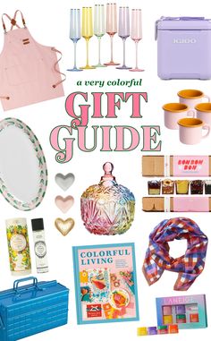 a very colorful gift guide with lots of things to buy for the girl in your life