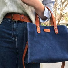 Suede Leather Tote Bag Casual Purse Hand-swen Mini Suede | Etsy Purse Outfit, Leather Work Bag, Blue Leather Bag, Casual Purse, Suede Tote Bag, Suede Tote, Brown Handbag, Tote Bag Leather, Blue Suede