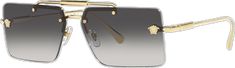 Luxury Polarized Rectangular Shield Sunglasses, Luxury Rectangular Shield Sunglasses With Polarized Lenses, Luxury Rectangular Shield Sunglasses With Mirrored Lenses, Luxury Rectangular Sunglasses With Gradient Lenses, Luxury Clear Rectangular Sunglasses, Luxury Clear Shield Sunglasses With Gradient Lenses, Silver Rectangular Sunglasses With Gradient Lenses, Versace Women, Rectangle Sunglasses