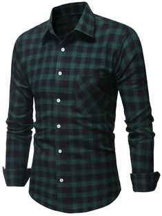 Slim Fit Patch Pocket Plaid Shirt - Green - 3W88079212 - Men's Clothing, Men's Tops & T-Shirts, Men's Shirts  #MensShirts #Men's #Clothing # #Men's #Tops #& #TShirts # #Men's #Shirts Buffalo Plaid Shirt, Cheap Mens Fashion, Casual Long Sleeve Shirts, Autumn Casual, Mens Flannel, Long Sleeve Plaid Shirt, Plaid Flannel Shirt, Online Clothing Stores, Buffalo Plaid