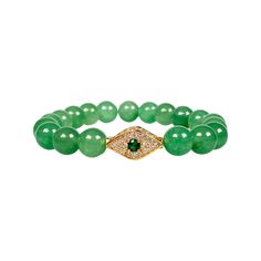 INTENTION: Abundance, Protection, Good Luck MATERIALS: Evil Eye Charm: Gold Vermeil (thick 18K gold over sterling silver) and CZ crystals Green Aventurine: 8mm round beads Green Beaded Evil Eye Bracelet For Gifts, Spiritual Green Jewelry With Evil Eye, Adjustable Green Evil Eye Bracelets, Adjustable Green Evil Eye Spiritual Bracelet, Crystals Green, Adjustable Blue Hand-strung Evil Eye Bracelet, Negative Vibes, Symbol Of Protection, Pave Ring