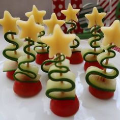 cucumber and cheese christmas tree appetizers on a plate