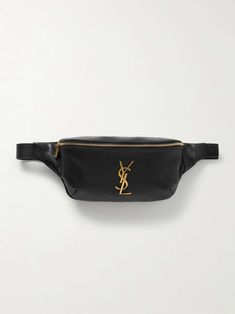 SAINT LAURENT Cassandre textured-leather belt bag Luxury Travel Belt Bag With Dust Bag Included, Leather Belt Bag With Gold-tone Hardware In Pouch Shape, Designer Belt Bag With Gold-tone Hardware For Everyday Use, Leather Belt Bag With Gold-tone Hardware, Designer Leather Belt Bag For Travel, Designer Leather Belt Bag With Gold-tone Hardware, Designer Leather Belt Bag For Evening, Luxury Black Leather Belt Bag, Designer Belt Bag With Gold-tone Hardware For Travel