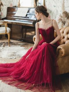 Silhouette:?A Line Waist: Natural Sleeve Length:?Sleeveless Fabric:?Tulle Shown Color:?Burgundy Built-In Bra: Yes Blue Tulle Prom Dress, Prom Dress Burgundy, Tulle Long Prom Dress, Evening Dress Long, Amazing Dresses, Tulle Evening Dress, Burgundy Prom Dress, Burgundy Lace, A Line Prom Dresses