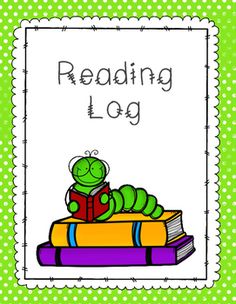 a book with the words reading log on it and a caterpillar sitting on top of books